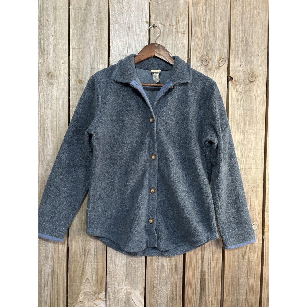 L.L.Bean Women's Fleece Cardigan Jacket Small Blue Button Front - Picture 1 of 6